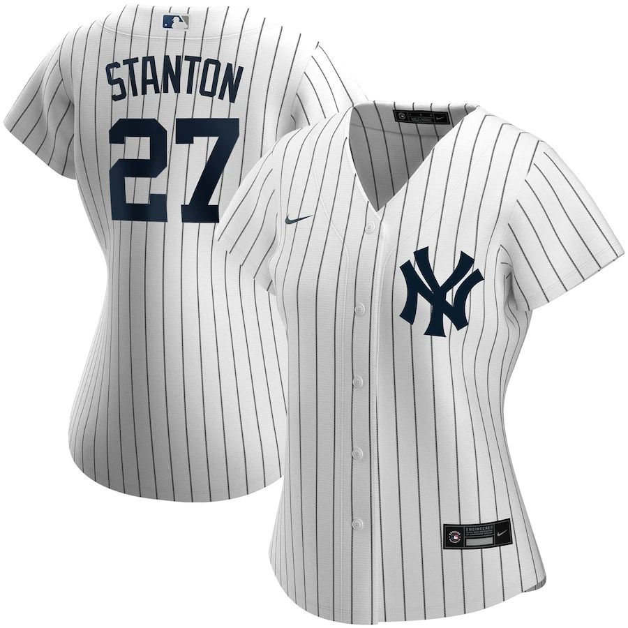 Cheap Womens New York Yankees 27 Giancarlo Stanton Nike White Home Replica Player MLB Jerseys